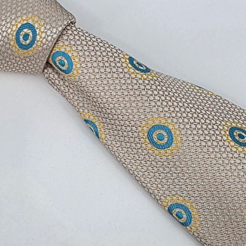 Ben Sherman‎ Mens Silk Necktie Gold Blue Yellow Sunburst Target Logo Handmade